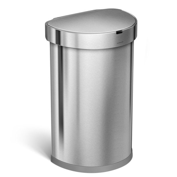 simplehuman 45 Liter / 12 Gallon Semi-Round Automatic Motion Sensor Trash Can, Brushed Stainless Steel
